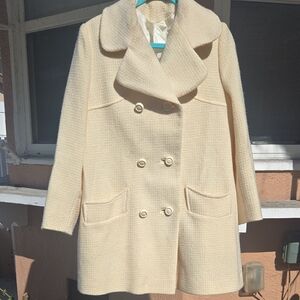 Cream Double-Breasted Vintage Women's Coat